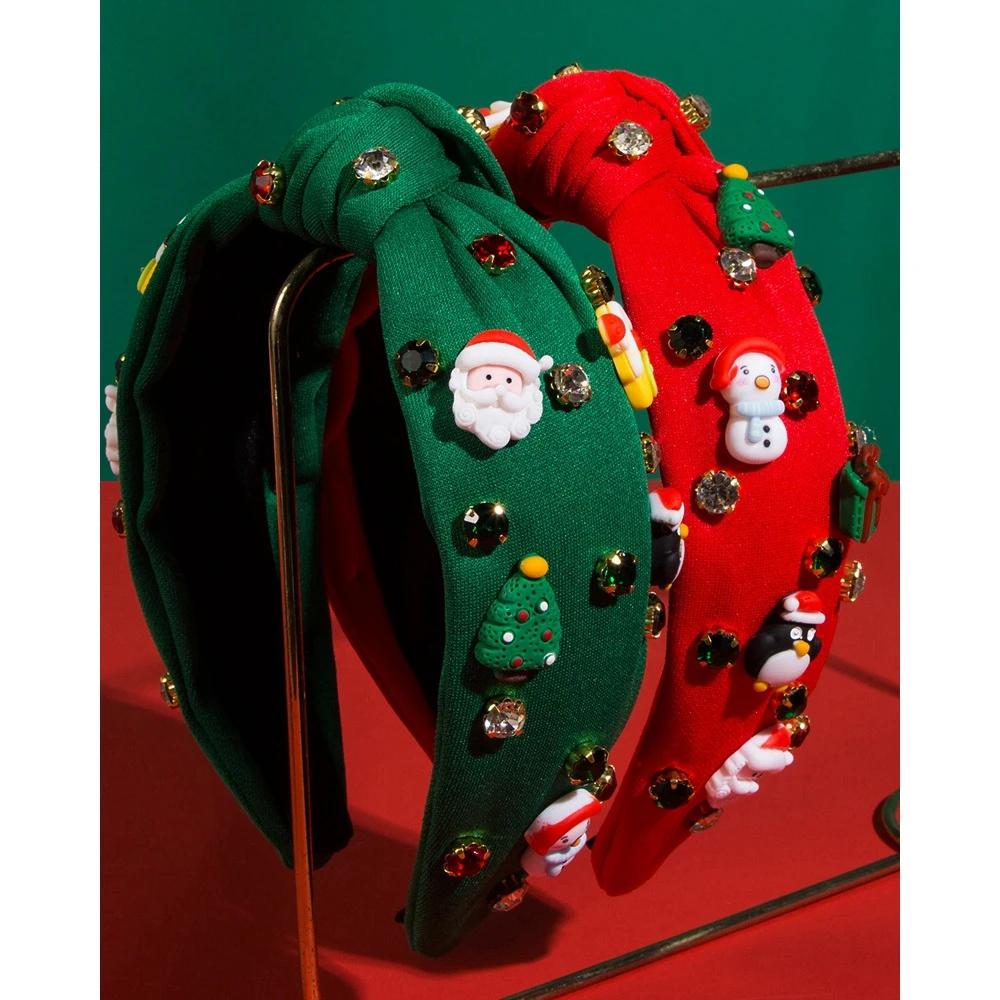 Femme Christmas Santa Claus Tree Rhinestone Decro Headband Women Sweet Wide Hair Band Girl Fashion Christmas Hair Accessories