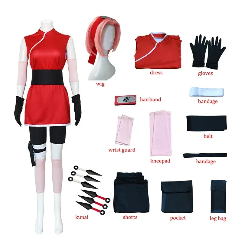 

Haruno Sakura cosplay costume wig women girls skirt outfit ninja headband kunai anime Halloween carnival convention party suit