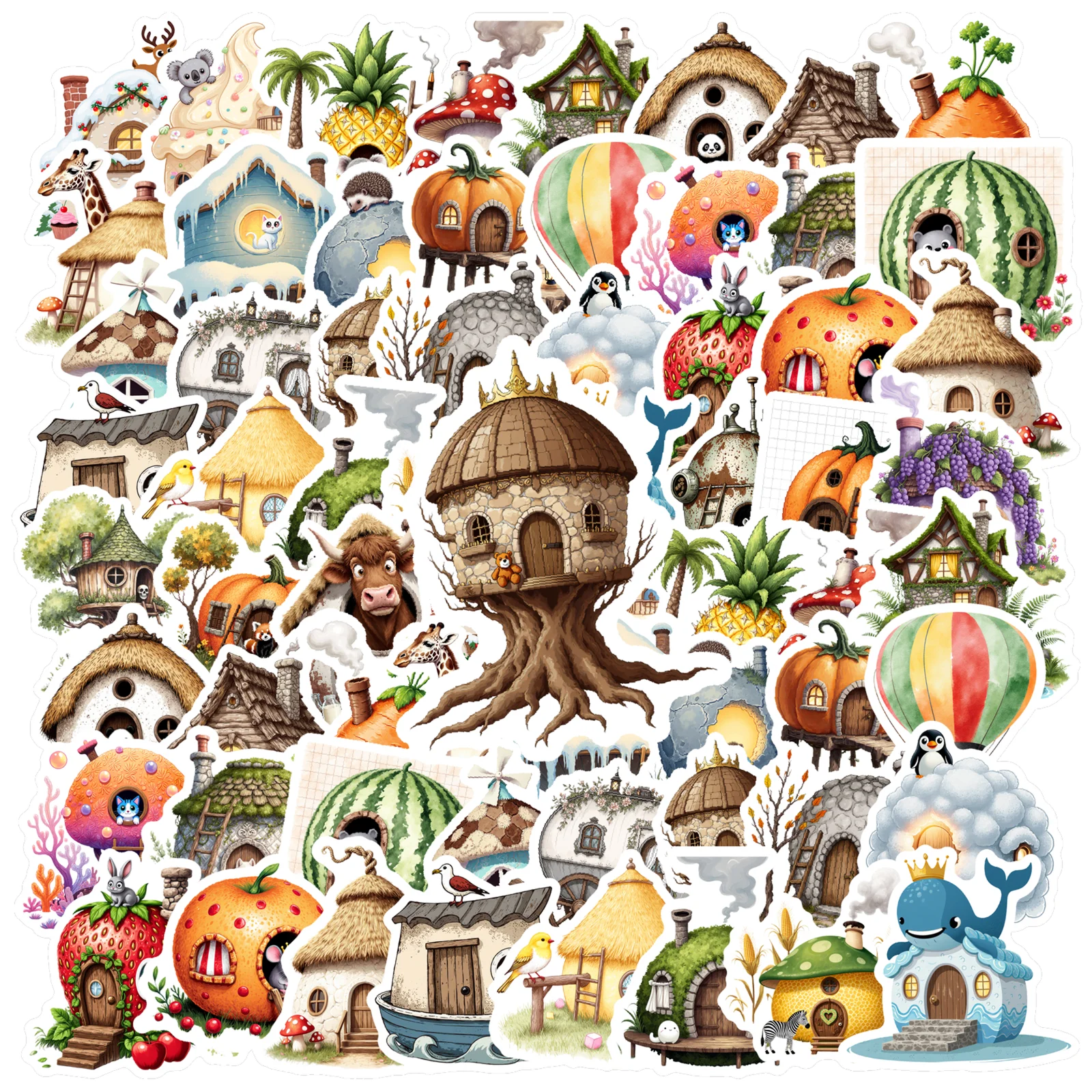 35pcs Cute Fairy Tale Stickers Creative Whimsical Houses Stickers Stickers For Notebook Luggage Mobile Phone