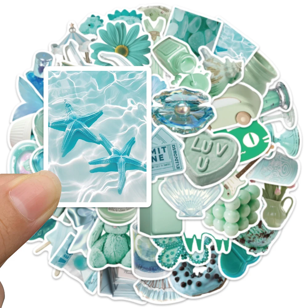 

10/30/50pcs Cute Mint Green Cartoon Stickers INS Aesthetic Graffiti Sticker DIY Phone Luggage Guitar Car Waterproof Sticker Pack