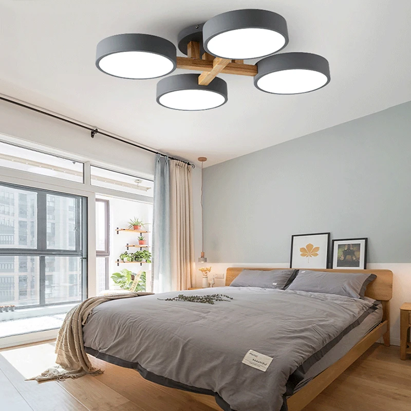 Nordic Living Room Ceiling Light Bedroom Dining Hall Chandelier Study Villa Iron Lighting Lamp LED Three-Color Lights Adjustable