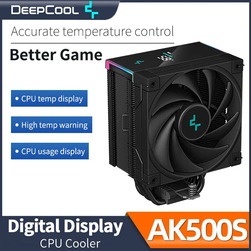 DeepCool-AK500S Radiador refrigerado a ar com display digital, torre grossa, CPU Cooler, 5 Heatpipe, LGA1700, 115X, 1200, AM4, AM5