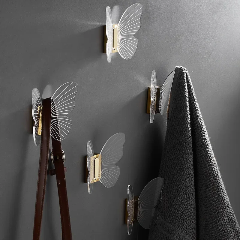 Paste Hook Luxury Butterfly Coat Hooks Creative Wall Storage Holder Home Decoration Keys Acrylic Ornament  Bathroom Accessories