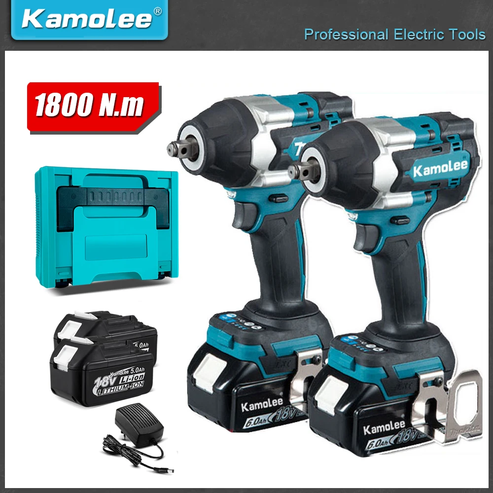 Kamolee DTW700 1800 N.M Torque Brushless Electric cordless Impact Wrench 1/2 In Lithium-Ion Battery For Makita 18V Battery