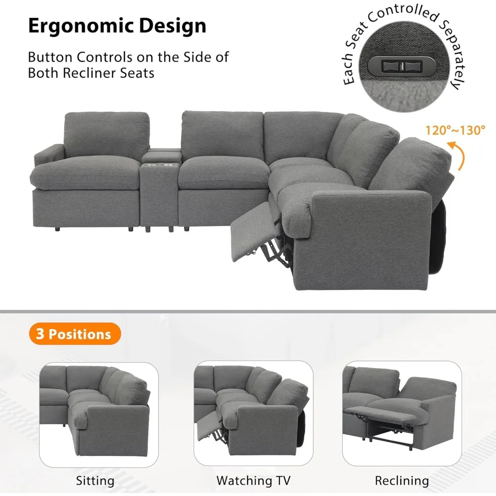 Power Recliner Corner Sofa with Storage Box, 104'' Sectional Couches with USB Ports, Cup Holders and Power Socket