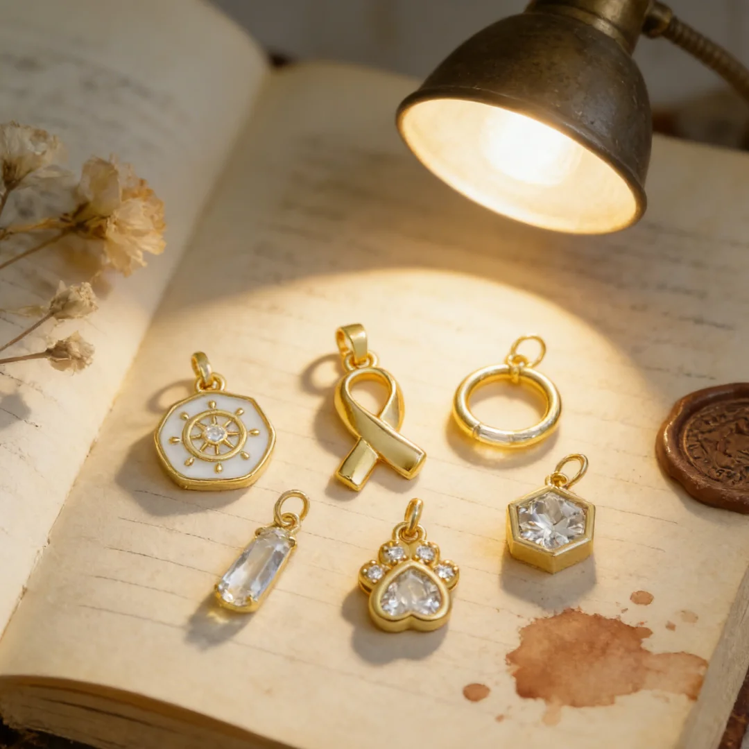 3Pcs Pendants Brass Paw Print Compass Ribbon Circle Charms Zircon Enamel for DIY Jewelry Making Necklace Bracelet Accessories
