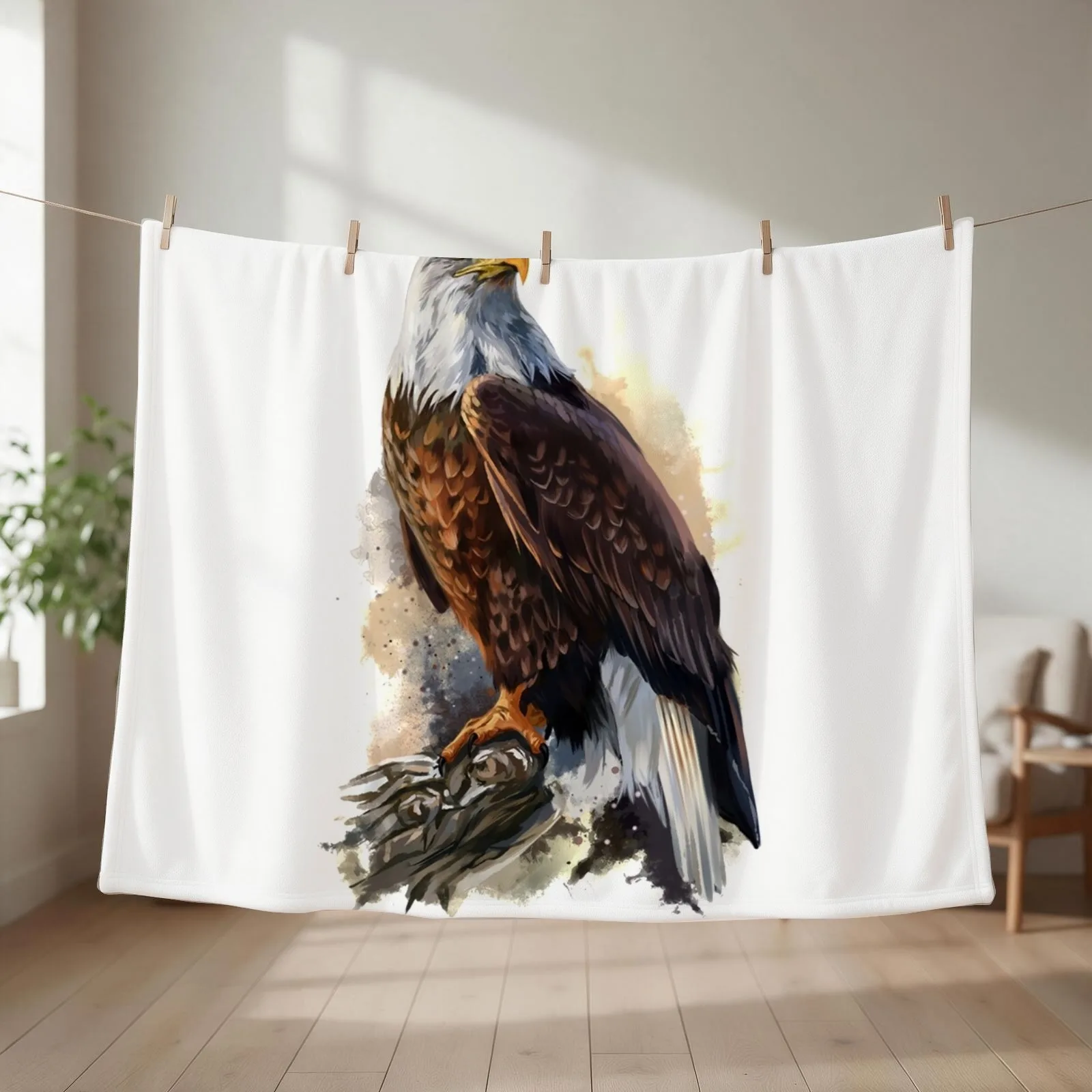 Bald Eagle Watercolour Throw Blanket couch cozy soft plush fuzzy picnic outdoor blanket