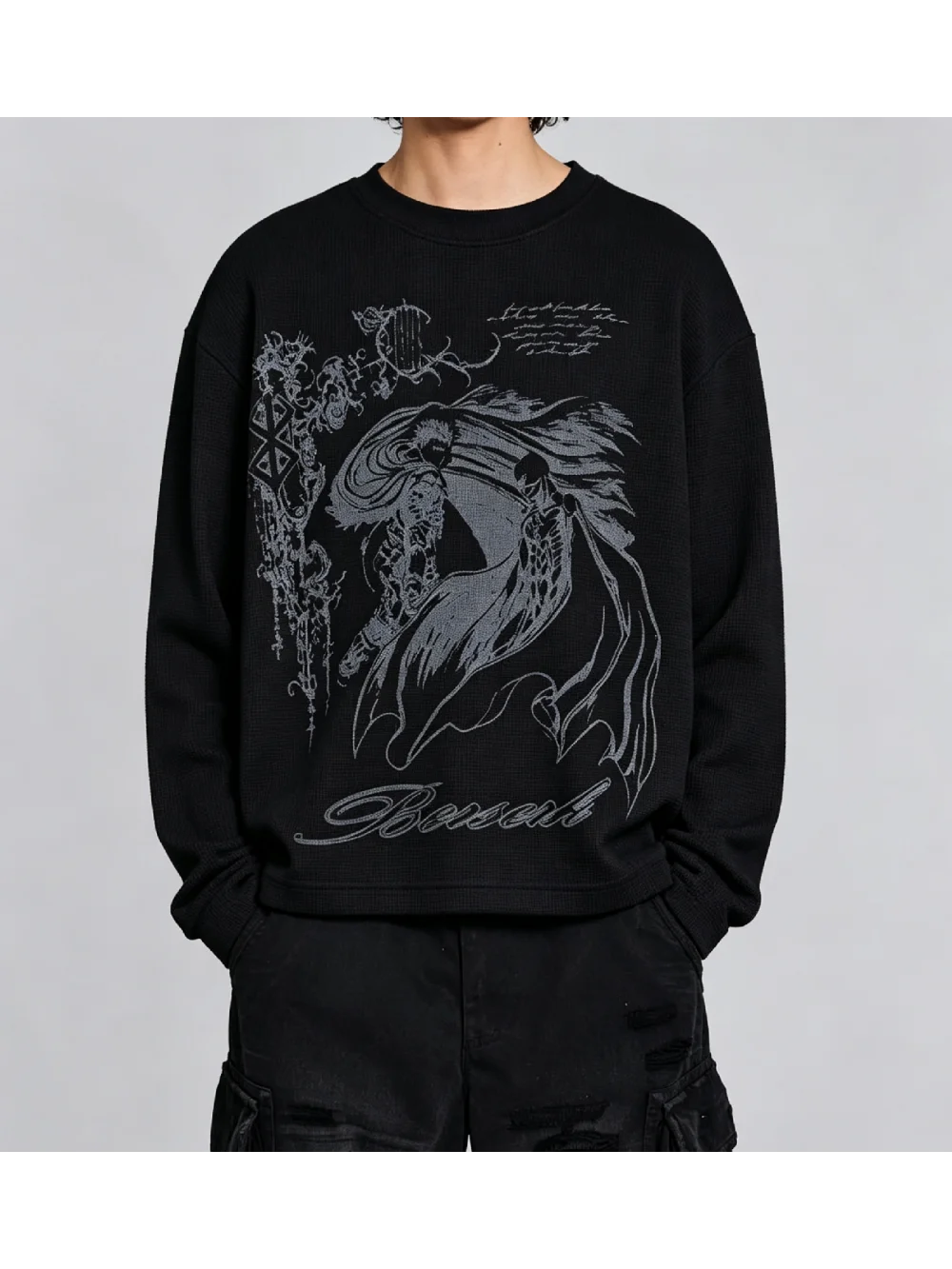 New autumn and winter subculture round neck long sleeved T-shirt with anime print, dark and decadent street trend casual top ins