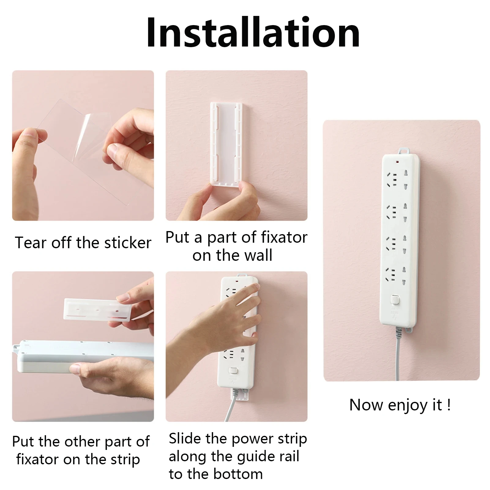 Self-Adhesive Power Socket Strip Fixator Wall Mounted Self Adhesive Punch Free Row Plug Holder for Kitchen Home Office