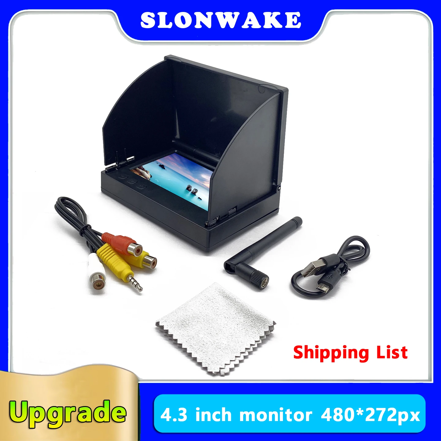 FPV 5.8G 48CH 4.3 Inch Receiver Monitor Auto Search With OSD Build-in Battery w/ Hood Shade LCD 480x272 Pixels16:9 NTSC / PAL