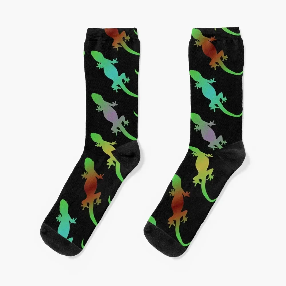 Colorful Gecko Pattern (black) Socks gift golf snow Man Socks Women's