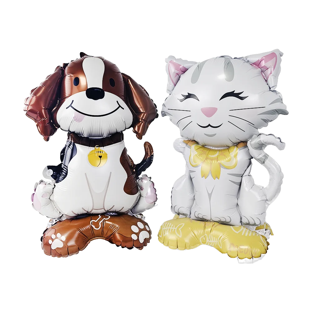 4D Standing Animals Balloon Bear Cat Dog Giraffe Zebra Leopard Shaped Foil Balloon With Base for Jungle Forest Party Decorations
