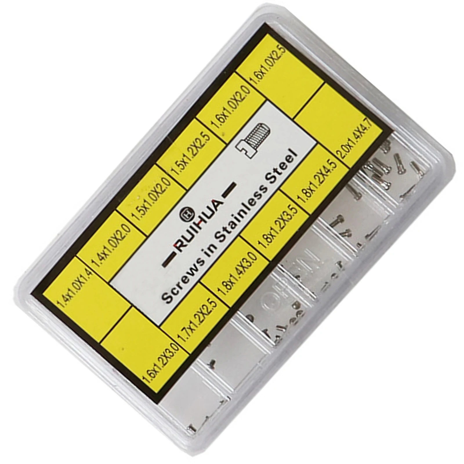 240 قطعة/صندوق 12-حجم واحد مشقوق الرأس الفولاذ المقاوم للصدأ ساعة الظهر المسمار تشكيلة صندوق لصانع الساعات ساعة حركة تحديد