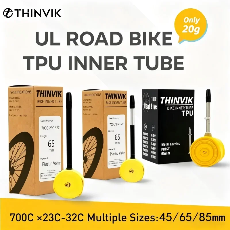 

THINVIK Ultralight 20g TPU Bike Inner Tube for 700cc X 18-32 Road Tire with French Valve 45/65/85mm Length Bicycle Accessories