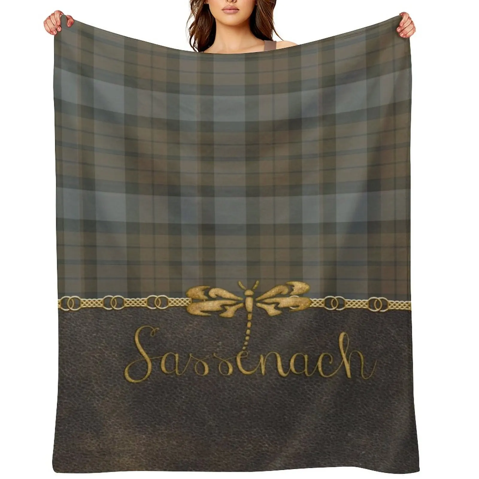 

Leather and tartan - Sassenach II Throw Blanket Luxury Designer Travel Softest Tourist Blankets