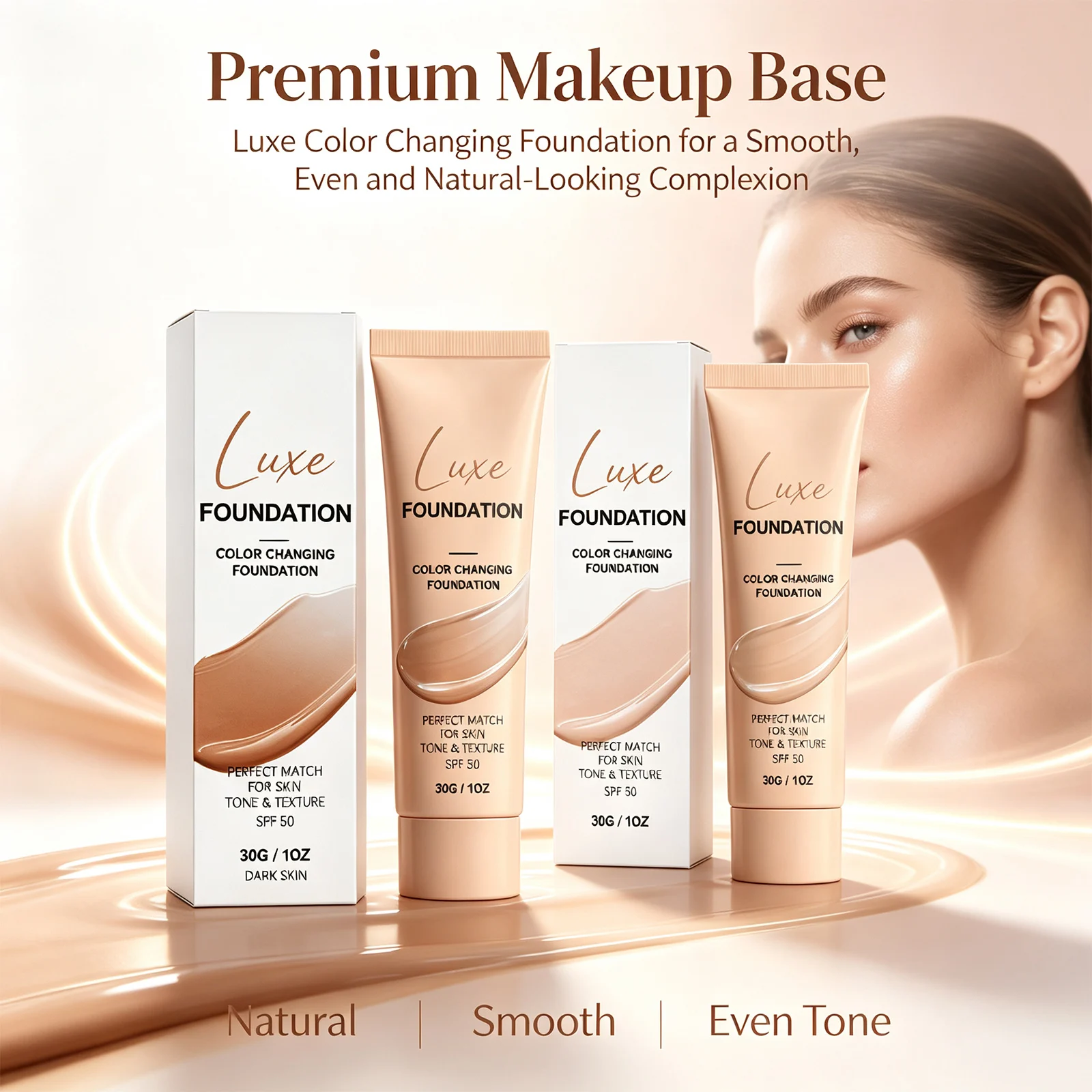 Color Changing Foundation SPF50 Self Adjusting Skin Tone Natural Coverage Conceal Blemishes Hydrating Invisible Skin Pores 30g