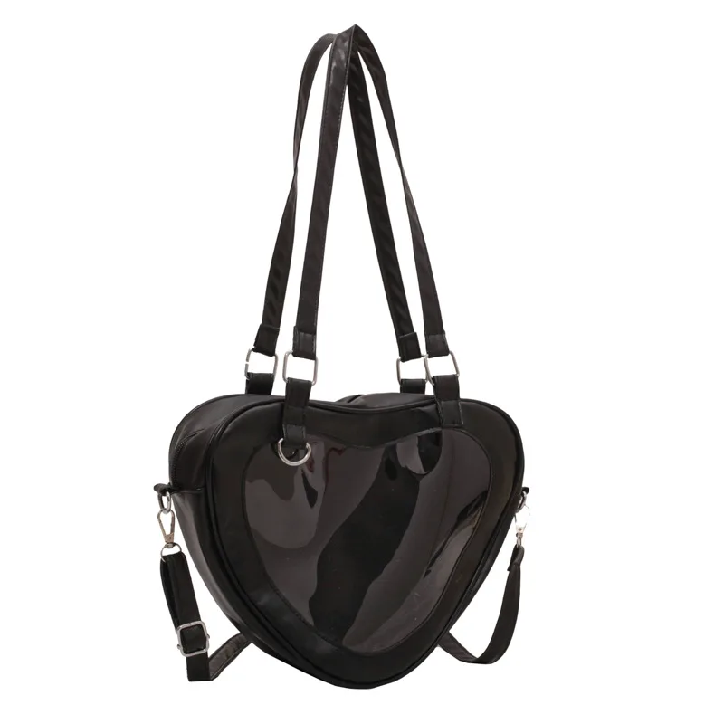 Fashion Women Love Heart Shaped Transparent Shoulder Bag PVC Clear Lady Girls Underarm Casual Daily Travel Handbag Totes Purse