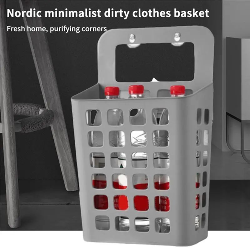 B23B Hollow Laundry Bag Wall Mounted Laundry Basket Dirty Clothes Organizer Wall Mounted Household Storage Basket White