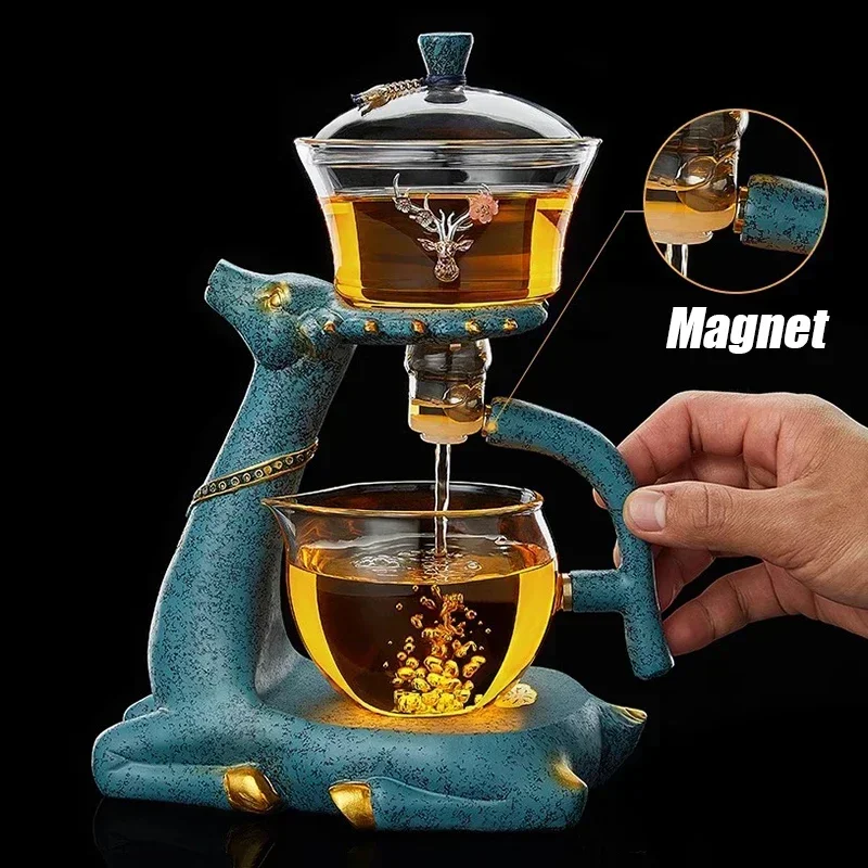 Automatic Glass Tea Set Deer Chinese Kungfu Teapots Heat-resistant Teaware Sets Turkish Drip Pots Cover Bowl Tea Ceremony Tools