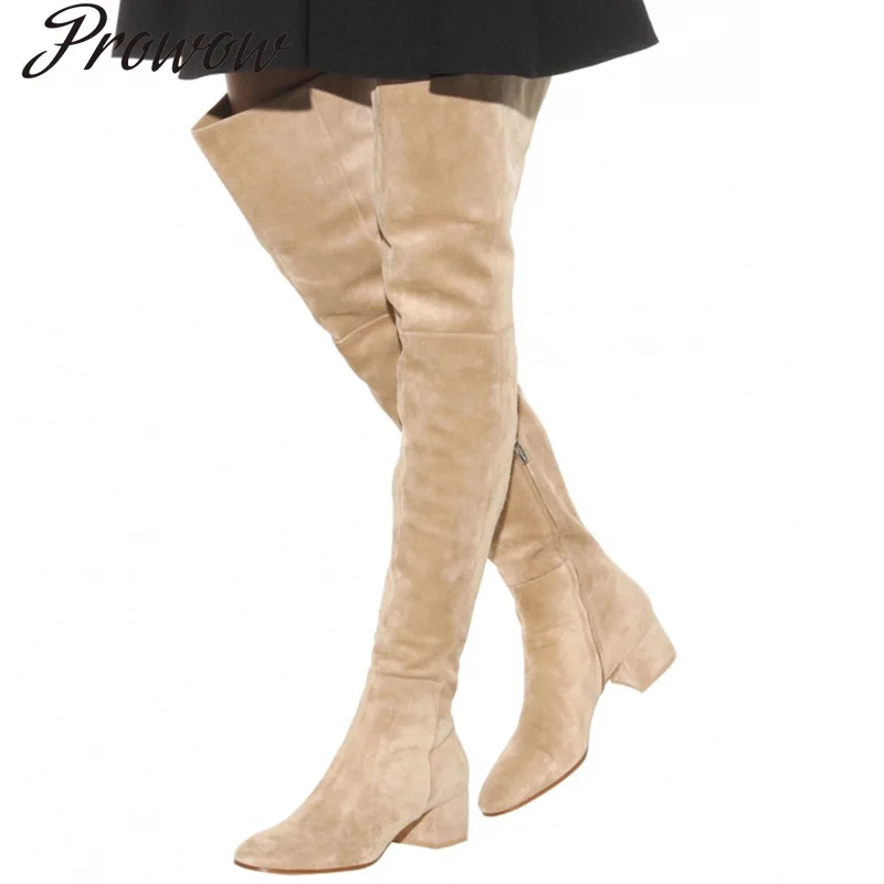 

Новые замшевые сапоги выше колена с круглым носком и толстым каблуком больших размеров, женская обувь Zapatos Mujer