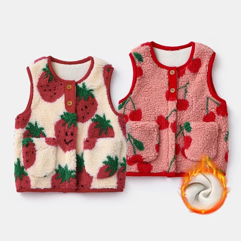 

2024 Children's Vest Thickened Outfit Girls' Winter Autumn Clothing Korean Fleece-Lined Coats Baby's Warm Waiver Kids Outerwear