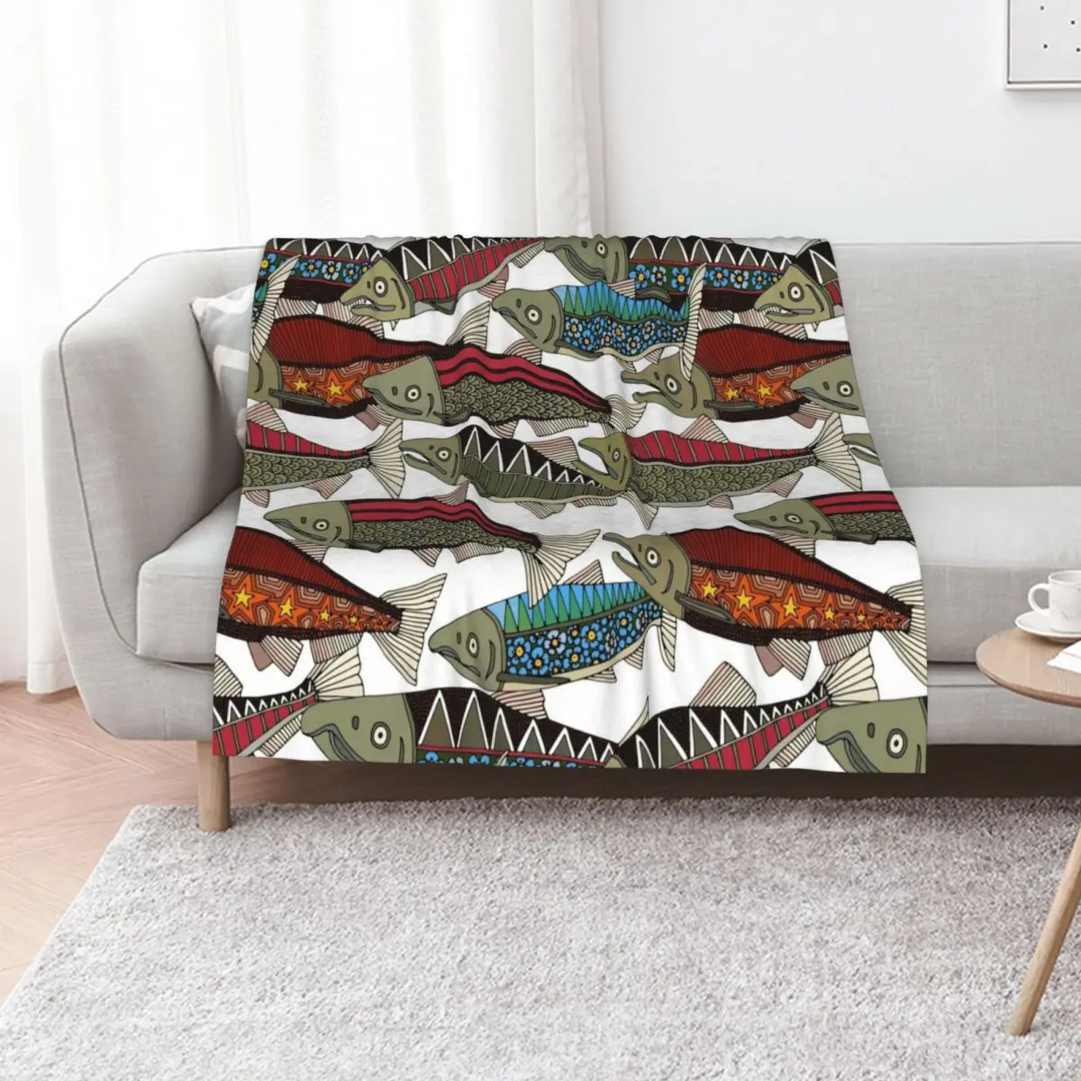 

Alaskan salmon white Throw Blanket For Sofa Thin anime Fashion Sofas Large Blankets