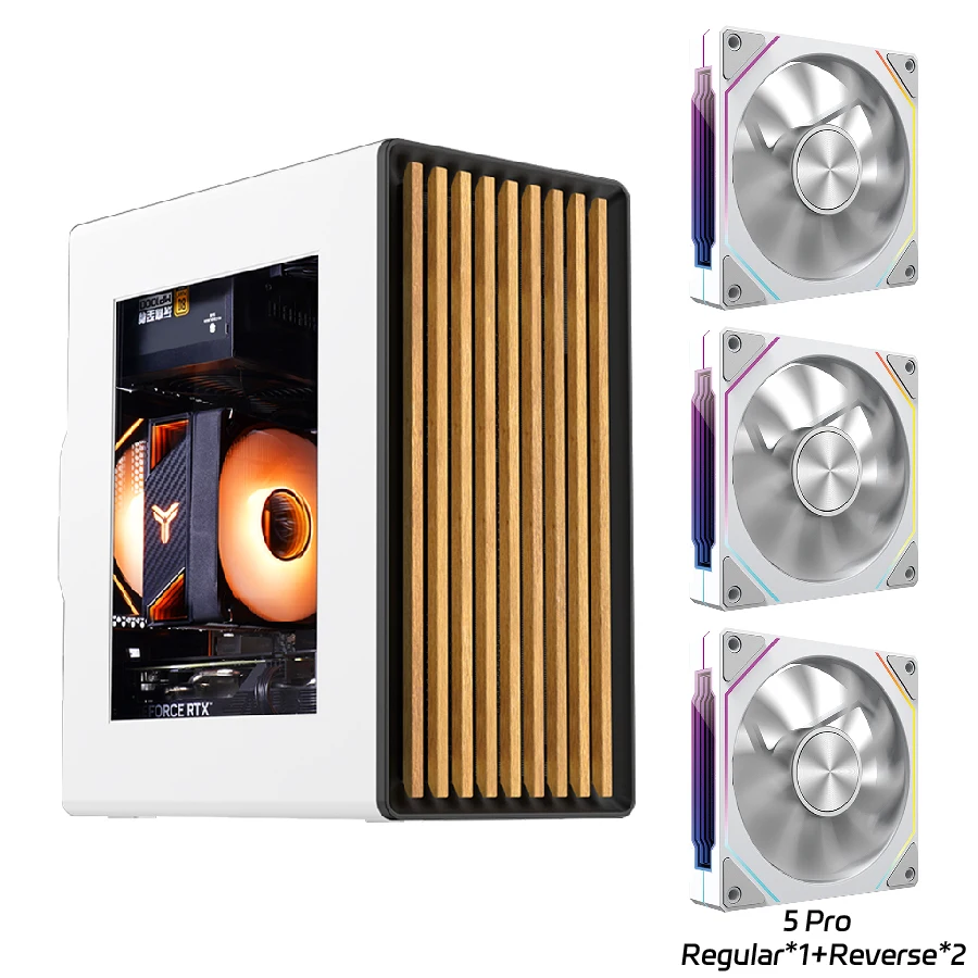 WJCOOLMAN Craftsman 3 MTAX/ITX pc-behuizing, glazen transparant paneel met houten strips, kasten voor gamers, desktop, zakelijke computerbehuizing