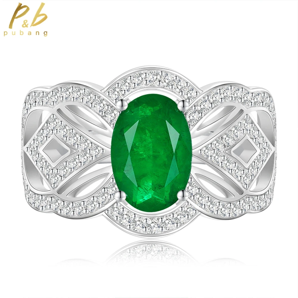 

PuBang Fine Jewelry 925 Sterling Silver Emerald Oval Gem Diamond Ring Created Moissanite for Women Engagement Gift Free Shipping