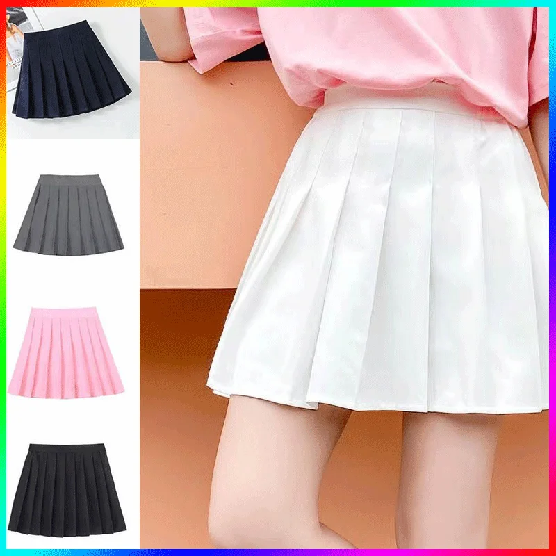 Pure Color A-Line  Skirt Pleated Women's Half-length Korean Style Slimming Umbrella Skirt School Uniform JK Uniform Skirt