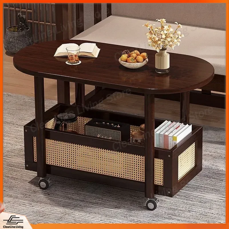 

Modern Movable Storage Coffee Table Chinese Style Sofa Side Table with Drawer for Living Room Small Space Home Office Desk