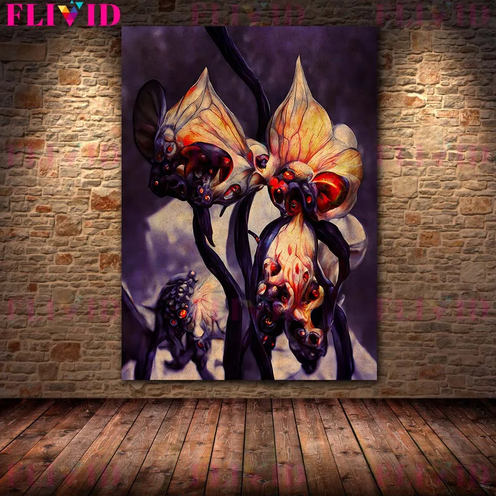 Mysterious Mutant Flower Plant Vintage Wall Art Canvas Painting Horrible Devil Flower Art Poster And Print Home Decor Unframed