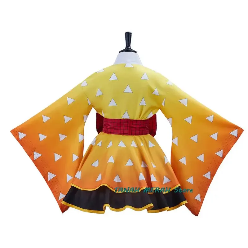 

CyAgatsuma Zenitsu Kimono Cosplay Costume Japanese Lolita Kimono Maid Dress women outfit