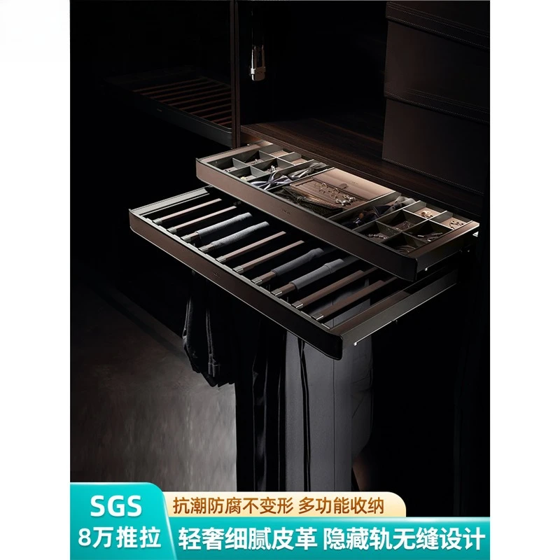 Trousers rack Telescopic wardrobe Trousers rack Damping storage basket