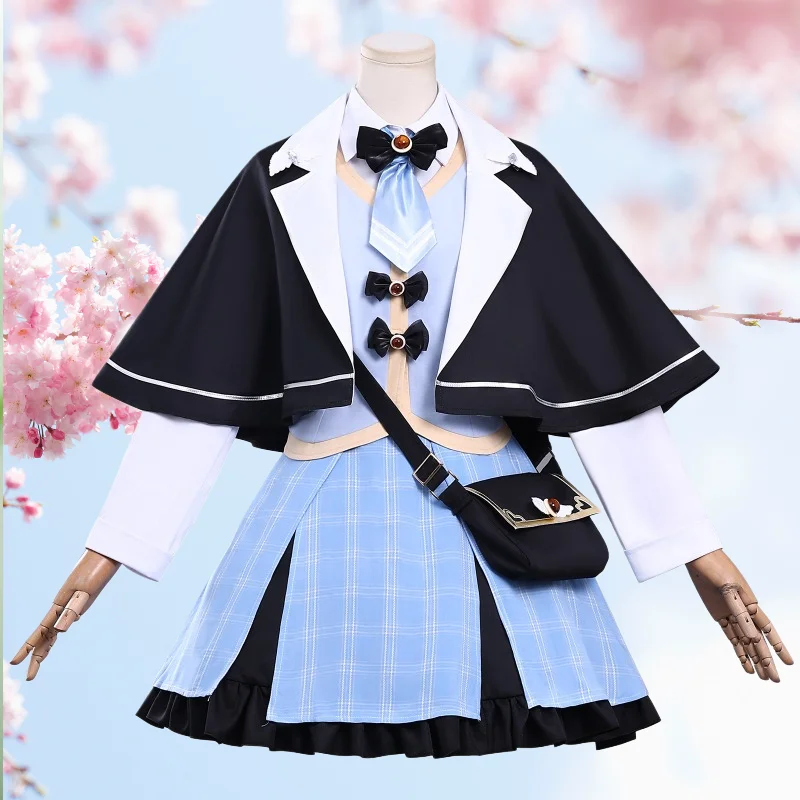 

Game Tachibana Sherii Cosplay Costume White Shirt Blue Skirt Uniform Black Shawl with Accessories Full Set for Women Theme Party