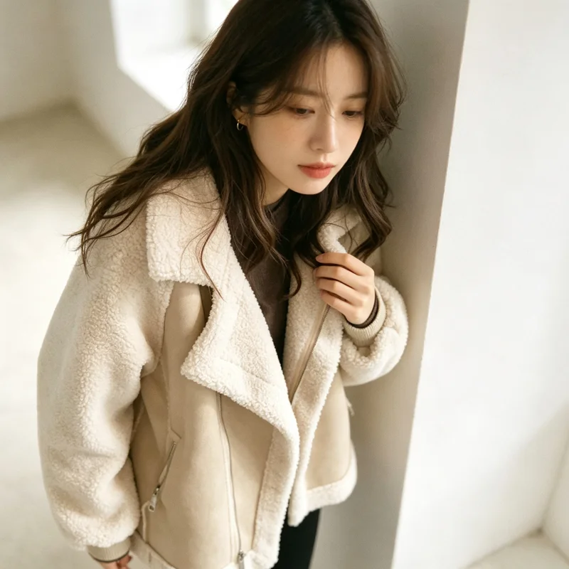 Lamb Fur Jacket Women's Small Size Fashion Thickened Suede Composite Particle Velvet Double-Sided Wearable Standard Fit Coat