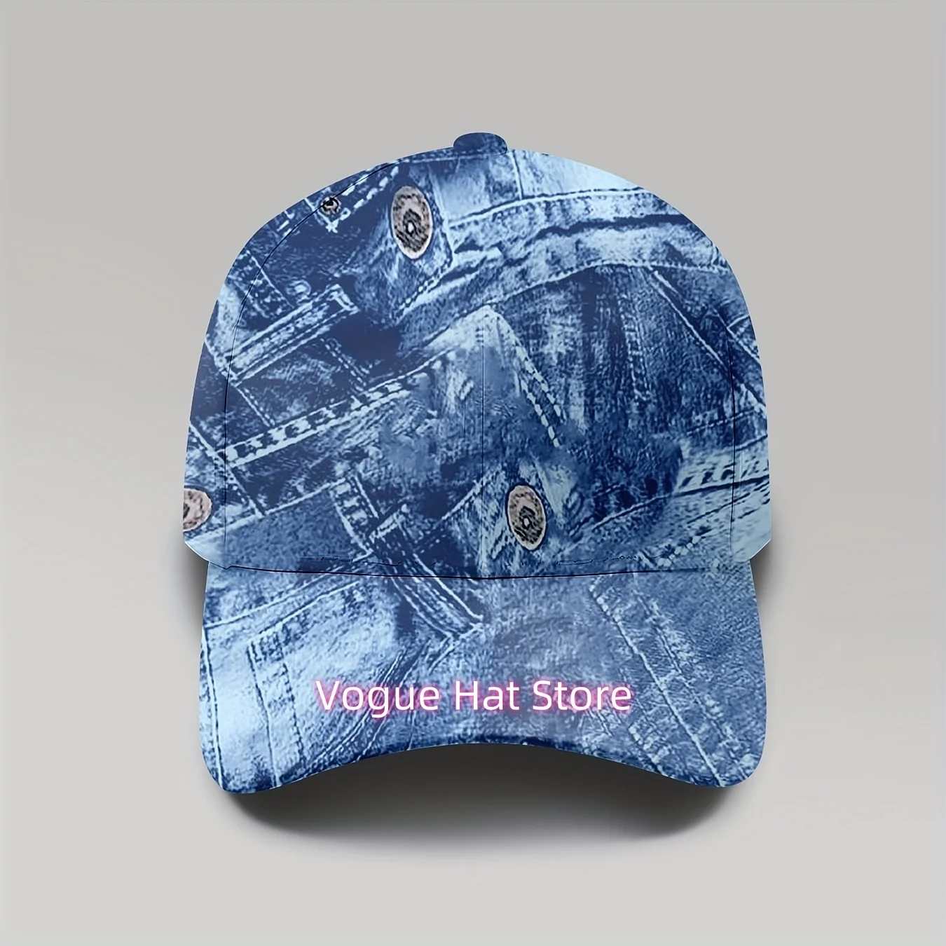 1pc Print Baseball Cap for Men & Women - Adjustable Sun Hat with Patchwork Jeans Pattern, All-Over Blue/Dark Brown/Beige, Vintag view 2