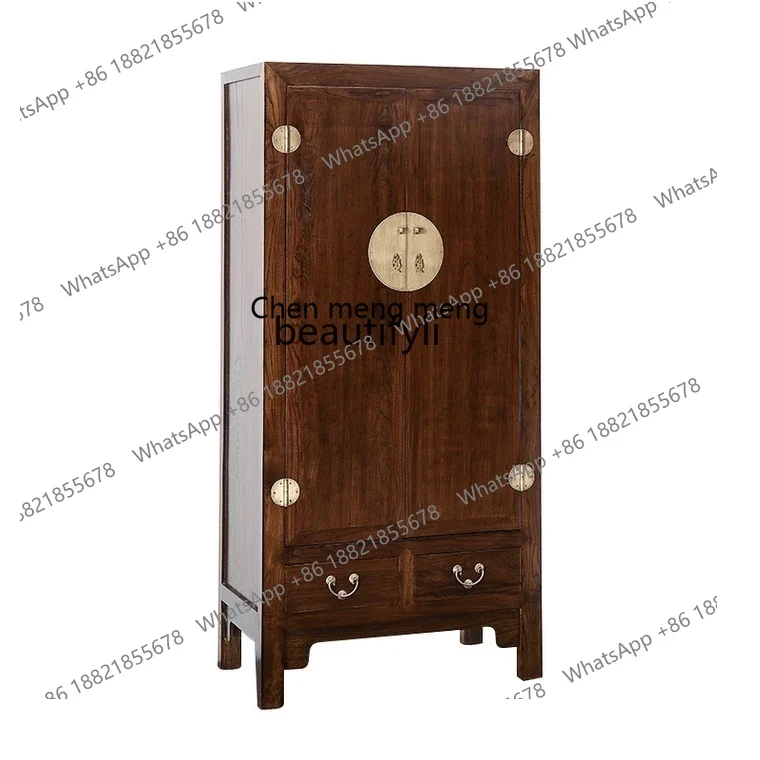 

New Chinese style old elm wardrobe modern Ming and Qing solid wood hanging clothes bedroom storage cabinet