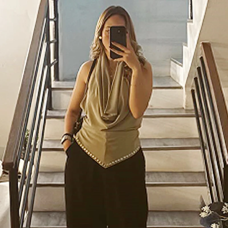 HXAO 2025 برشام الرسن الرقبة القمم للمرأة الخريف مثير المحاصيل تكدرت الدبابات و كاميس الإناث أكمام عارية الذراعين تانك القمم سترات أنيقة