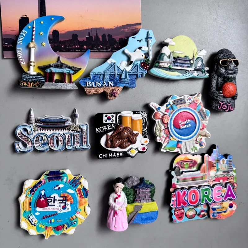 Korean Fridge Magnet Tourism Souvenirs Seoul Tower Landmark Busan Chimaek Fried Chicken and Beer Jeju Island South Korea Sticker - view 3