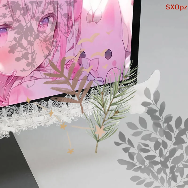 New Screen Decor Color Lace Monitor Trim With Plush Angel Wings Sweet Aesthetic Computer Decor For Home Office Gaming Desk