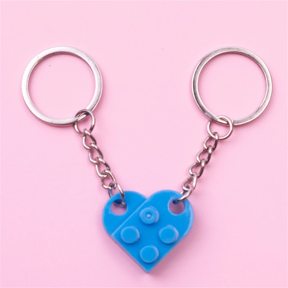 2Pcs Cute Separable Love Heart Building Block Keychains Couples Friendship Love Heart Brick Key Ring New Year Jewelry Gifts