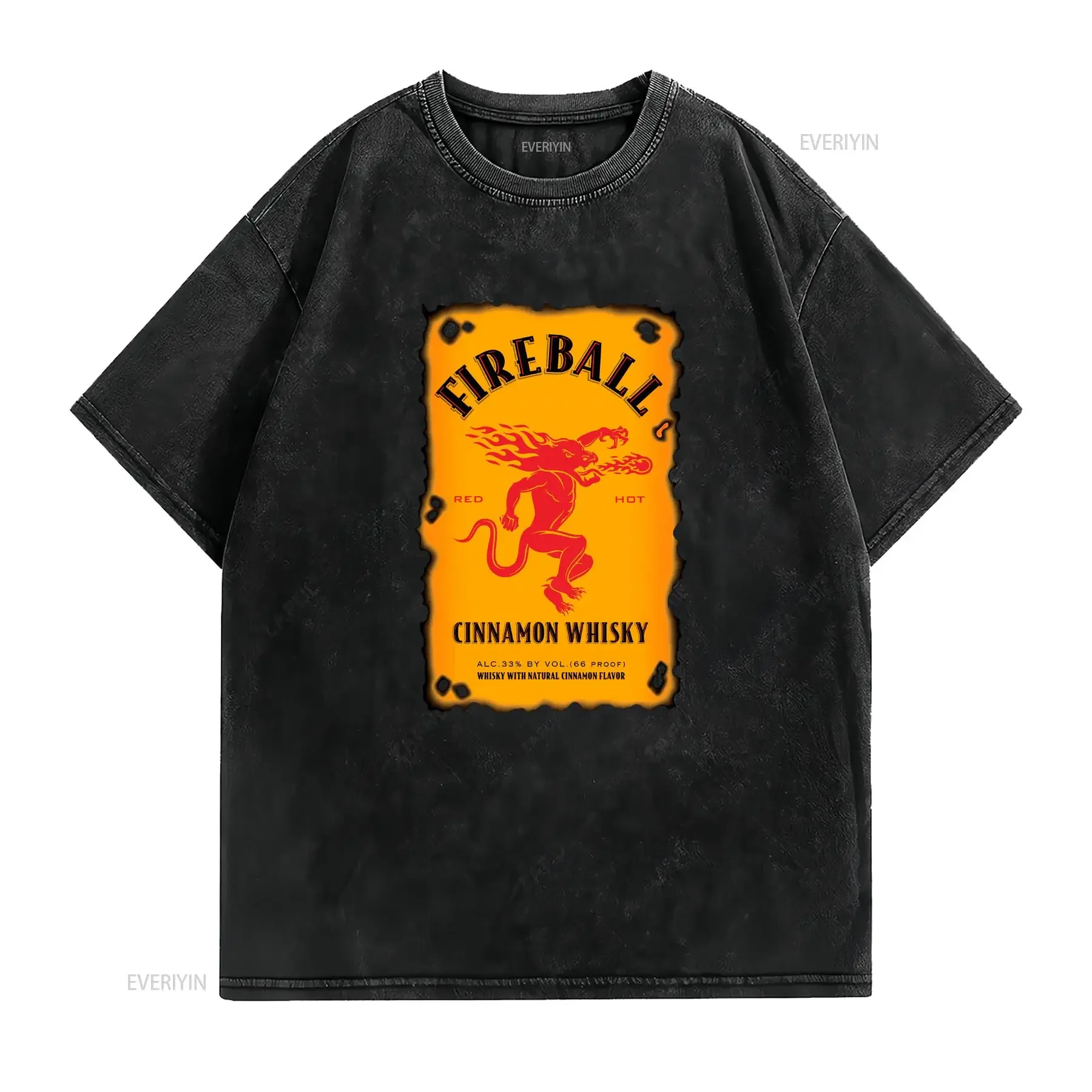 Fireball Whiskey Logo Men's T Shirt USA Size S 5XL vintage Washed Slightly Comfortable Breathable Stylish designer clothes Soft