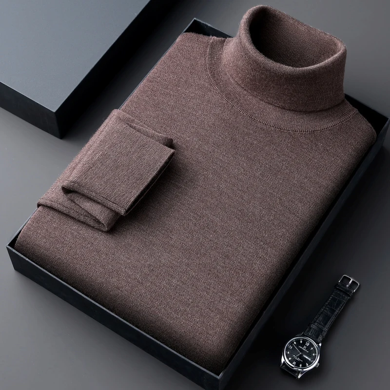Real 100% Worsted Wool Sweater 2025 Autumn Winter Men Turtleneck Merino Wool Jumper Male High Collar Sheep Wool Knit Clothes