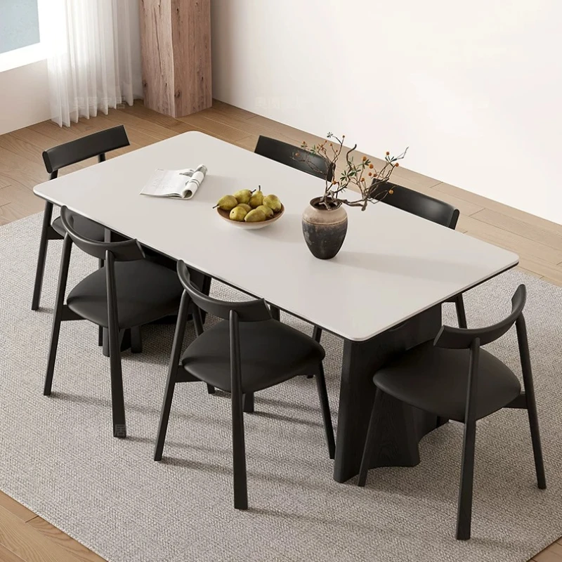 Italian minimalist rock slab dining table modern simple French style rectangular solid wood dining table and chairs furniture