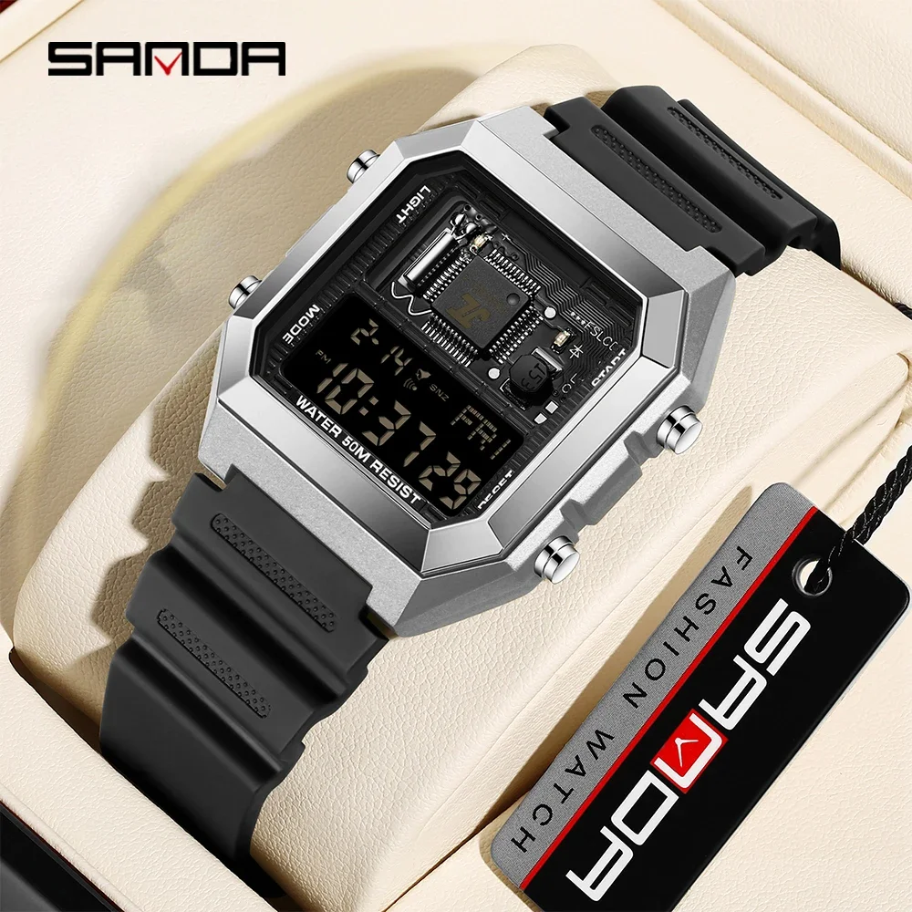 SANDAD Top Brand 6216 Men\'s Electronic Watch Alarm Clock Men\'s Electronic Watch Square Multi functional Countdown Watch