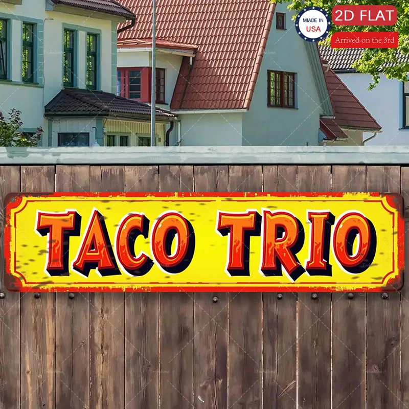 1 قطعة علامة معدنية، 4 × 16 بوصة "علامة "Retro 'Taco Trio" - فن معدني على الطراز العتيق لديكور المطبخ"