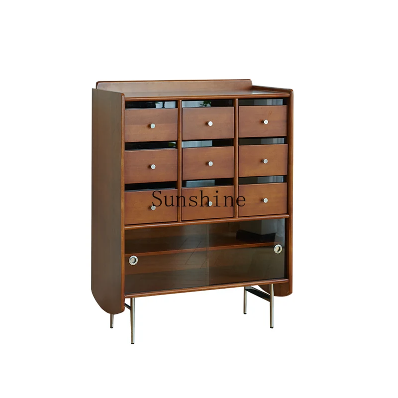 

Retro nine-bucket dining side living room TV side storage 120cm high bucket cabinet solid wood