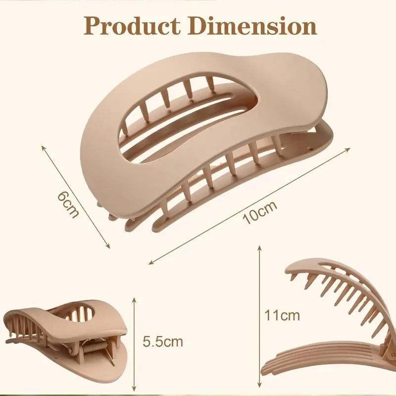 جديد لحزمة الشعر السميك والرقيق مكونة من 4 مقاطع شعر مسطحة غير لامعة ذات ألوان محايدة مشبك مخلب مسطح للنساء مشبك شعر مستدير