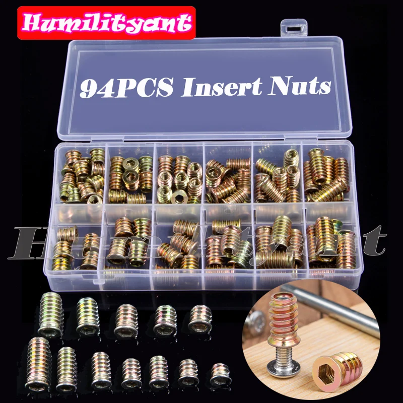 

94PCS Assortment Insert Nuts Kit M6 M8 Hexagon Socket Countersunk Head Nuts Zinc Alloy Assortment Insert Nuts Kit With Box