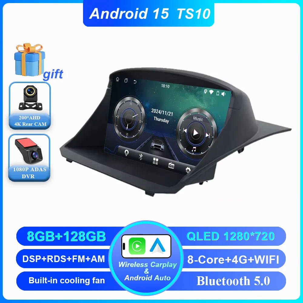 Android 15 Voor Ford Fiesta 2009-2018 Auto Multimedia Video Player GPS Navigatie Auto DVD Bluetooth Touchscreen GEEN 2DIN DVD 4G
